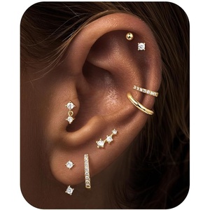 image:imageTurandoss 8 Pairs Hypoallergenic Earrings Jackets for Women 14K Gold Plated Flat Back Earrings Dainty Stud Hoop Cartilage Earrings Multiple Piercing Earring Stacks Earrings for Women Jewelry Gifts14K Gold Plated