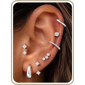 image:imageTurandoss Gold Earrings for Women 14K Gold Plated Chunky Hoop Earrings Hypoallergenic Cartilage Huggie Hoops Earrings Stacks for Multiple Piercings Earrings for Women JewelrySilver Plated