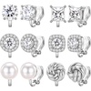 image:imageTurandoss 6 Pairs Gold Clip On Earrings for Women Trendy 14K Gold Plated Hypoallergenic Non Pierced Earrings Set for Women Stud Clip Earrings Pearl Knot Cubic Zirconia Ear Clips Jewelry GiftsSilver Plated