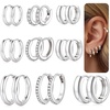 image:imageTurandoss 9 Pair Gold Hoop Earrings for Women 14K Gold Plated Hypoallergenic Huggie Earrings for Women Dainty Cartilage Earrings Lightweight Chunky Hoop Earrings for Multiple Piercings Jewelry GiftsSilver Plated