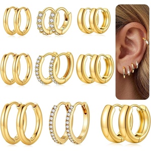 image:imageTurandoss 9 Pair Gold Hoop Earrings for Women 14K Gold Plated Hypoallergenic Huggie Earrings for Women Dainty Cartilage Earrings Lightweight Chunky Hoop Earrings for Multiple Piercings Jewelry Gifts14K Gold Plated